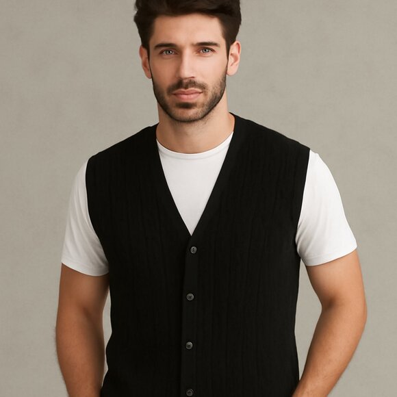 Kalspin Men’s Black Cable-Knit Vest – Size Medium, NWT - Picture 1 of 7